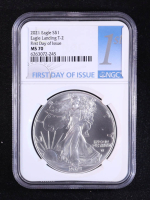 2021 American Silver $1 Dollar Eagle Type 2, First Day of Issue (NGC MS70) at PristineAuction.com