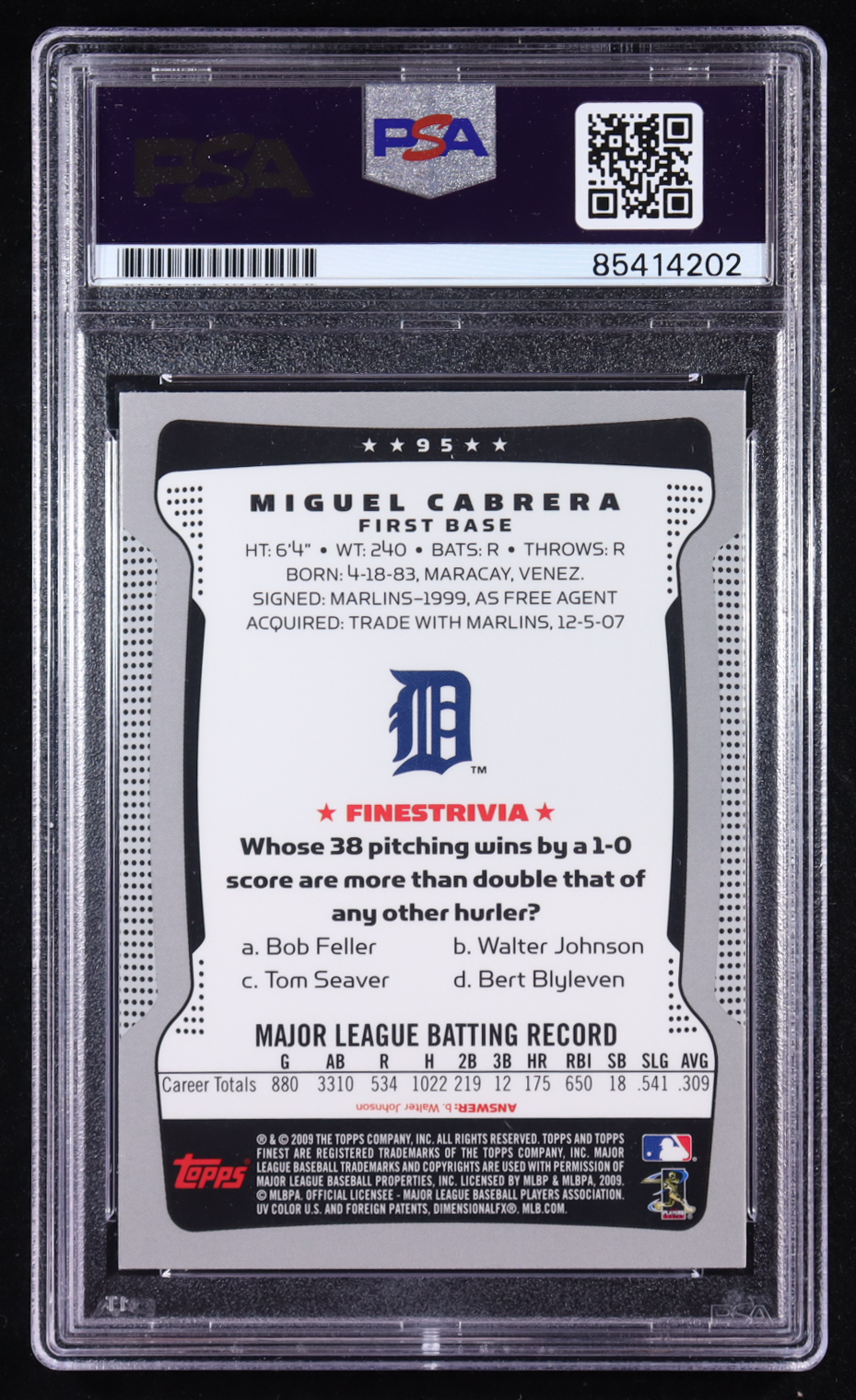 Miguel Cabrera Signed 2009 Finest #95 (PSA) at PristineAuction.com Miguel Cabrera Signed 2009 Finest #95 (PSA) at PristineAuction.com