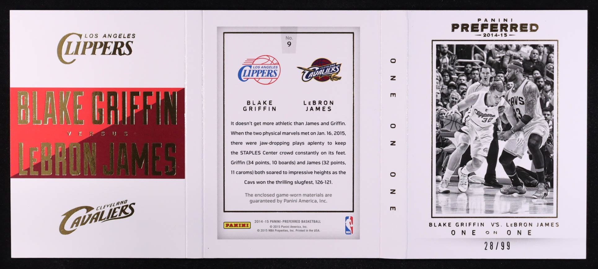 Blake Griffin / LeBron James 2014-15 Panini Preferred VS 1 on 1 Memorabilia #9 #28/99 at PristineAuction.com Blake Griffin / LeBron James 2014-15 Panini Preferred VS 1 on 1 Memorabilia #9 #28/99 at PristineAuction.com