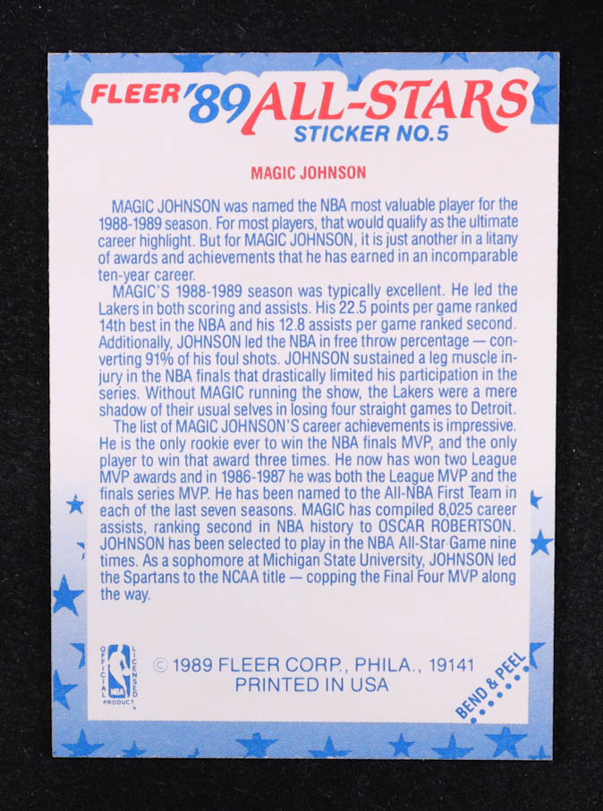 Magic Johnson 1989-90 Fleer Stickers #5 at PristineAuction.com Magic Johnson 1989-90 Fleer Stickers #5 at PristineAuction.com