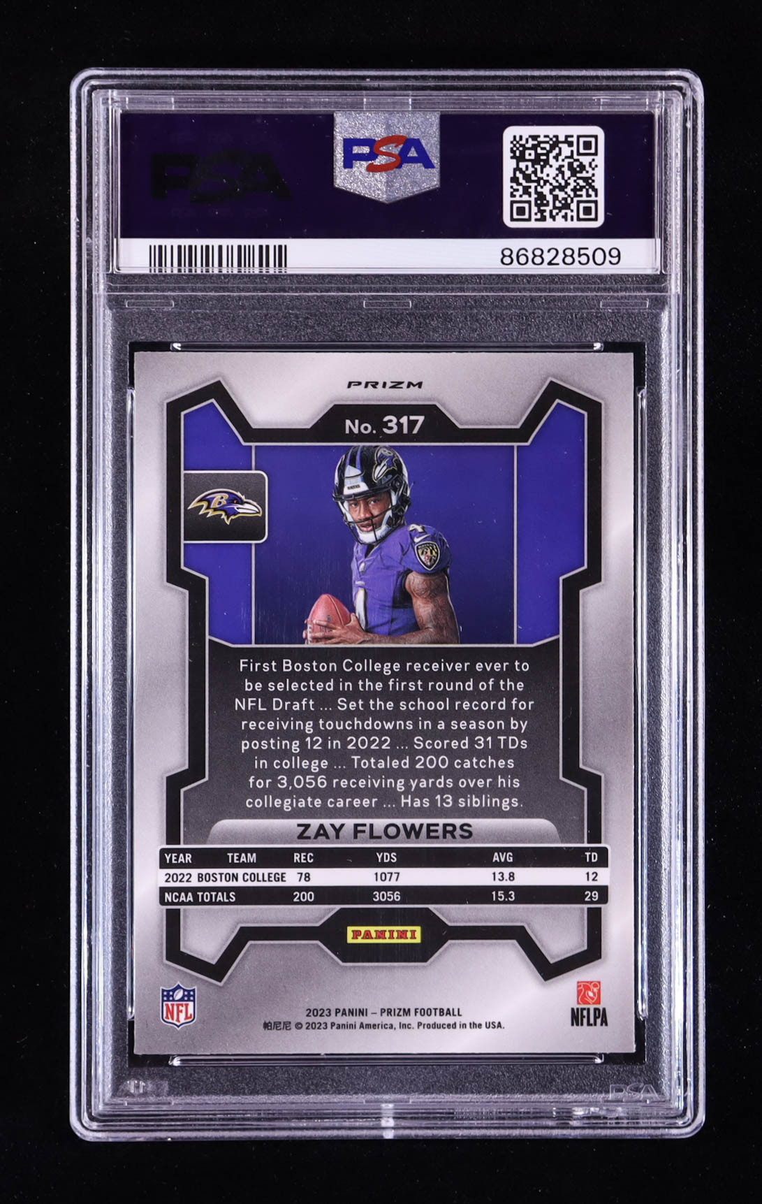 Zay Flowers 2023 Panini Prizm Rookie Variations Prizms Silver #317 RC (PSA 10) at PristineAuction.com Zay Flowers 2023 Panini Prizm Rookie Variations Prizms Silver #317 RC (PSA 10) at PristineAuction.com