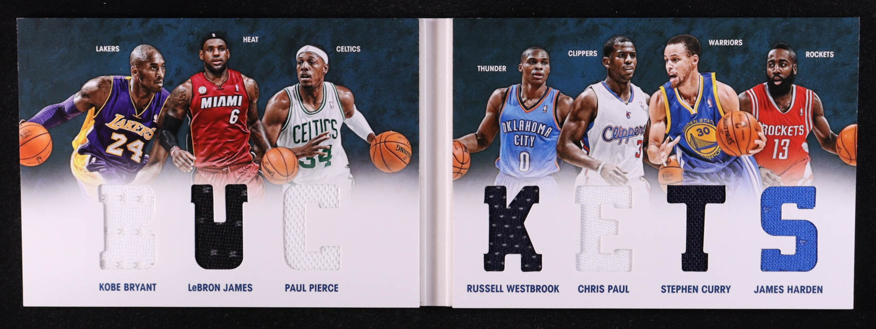 James Harden / Kobe Bryant / Stephen Curry / Russell Westbrook / Chris Paul / LeBron James / Paul Pierce 2012-13 Panini Preferred Buckets Memorabilia #1 #165/199 at PristineAuction.com James Harden / Kobe Bryant / Stephen Curry / Russell Westbrook / Chris Paul / LeBron James / Paul Pierce 2012-13 Panini Preferred Buckets Memorabilia #1 #165/199 at PristineAuction.com