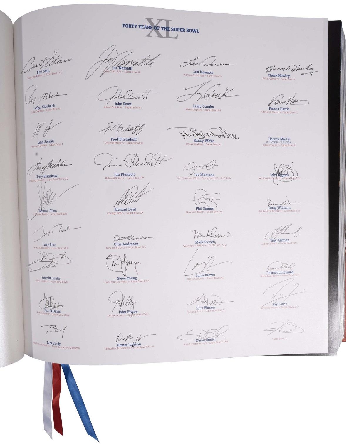 LE "XL: Super Bowl The Opus - A Big Book for the Big Game" Signed by 35 Super Bowl MVPs with Tom Brady, Bart Starr, Joe Montana (Beckett) at PristineAuction.com LE "XL: Super Bowl The Opus - A Big Book for the Big Game" Signed by 35 Super Bowl MVPs with Tom Brady, Bart Starr, Joe Montana (Beckett) at PristineAuction.com