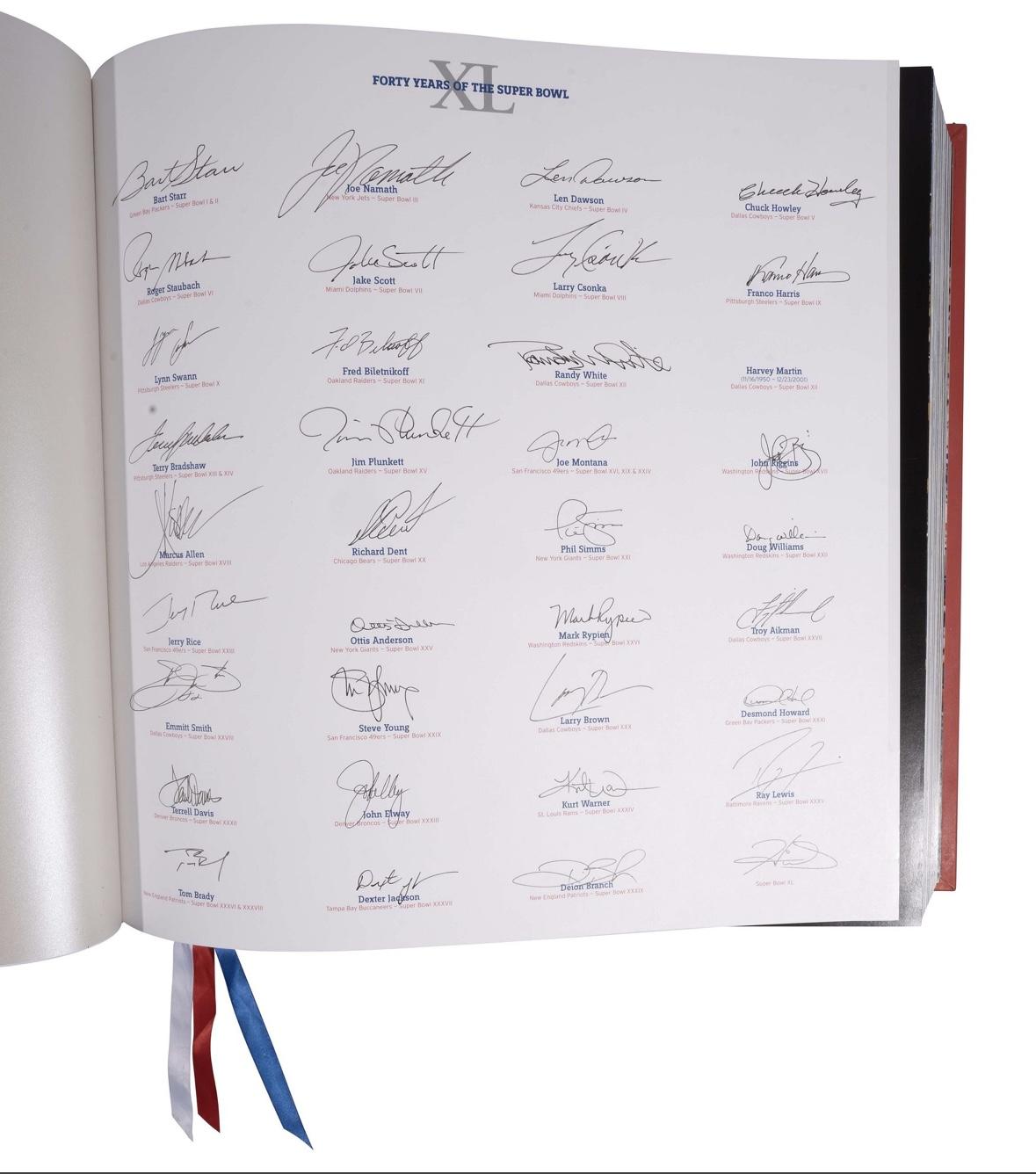 LE "XL: Super Bowl The Opus - A Big Book for the Big Game" Signed by 35 Super Bowl MVPs with Tom Brady, Bart Starr, Joe Montana (Beckett) at PristineAuction.com LE "XL: Super Bowl The Opus - A Big Book for the Big Game" Signed by 35 Super Bowl MVPs with Tom Brady, Bart Starr, Joe Montana (Beckett) at PristineAuction.com