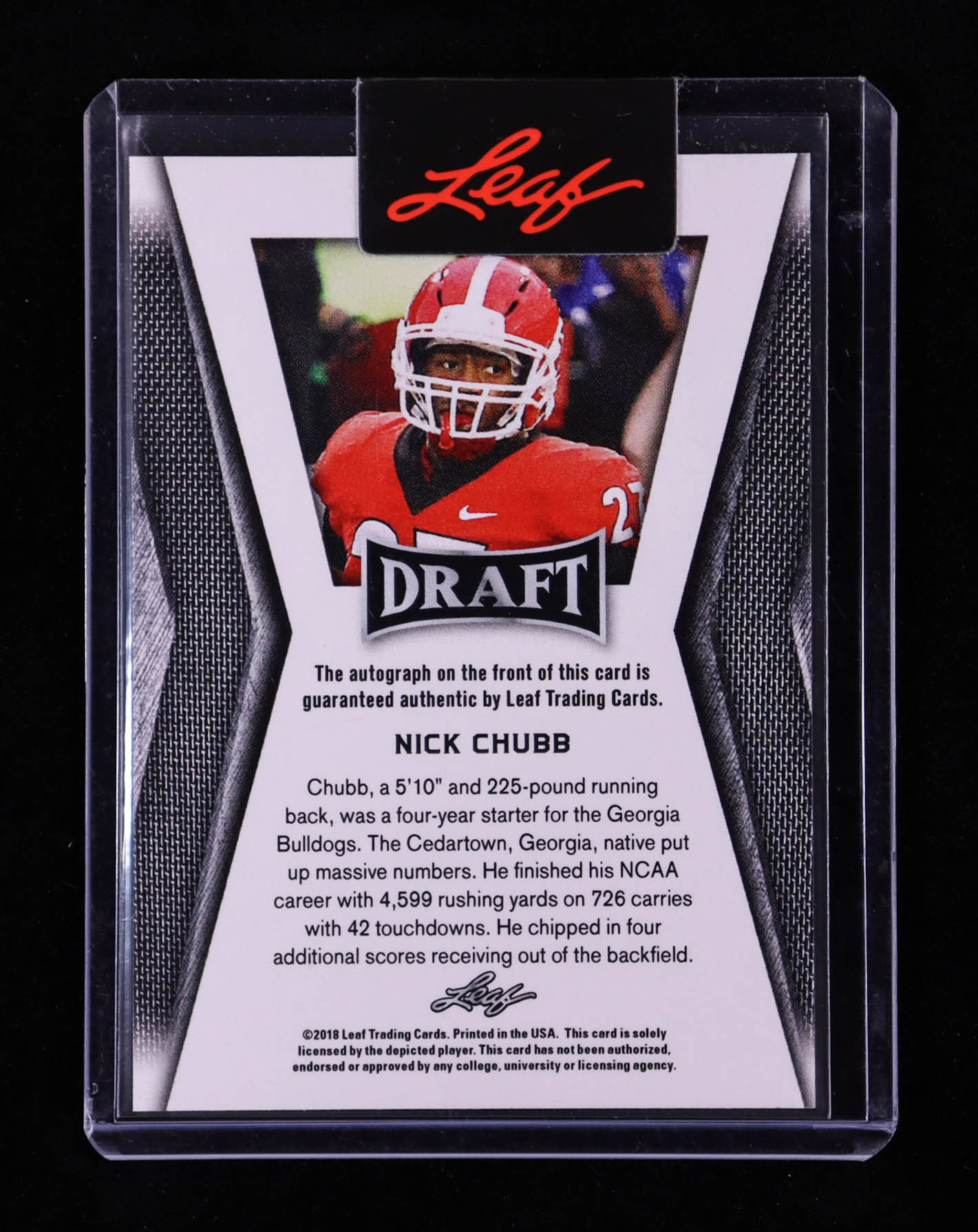 Nick Chubb 2018 Leaf Draft Autographs #BANC1 EXCH RC at PristineAuction.com Nick Chubb 2018 Leaf Draft Autographs #BANC1 EXCH RC at PristineAuction.com