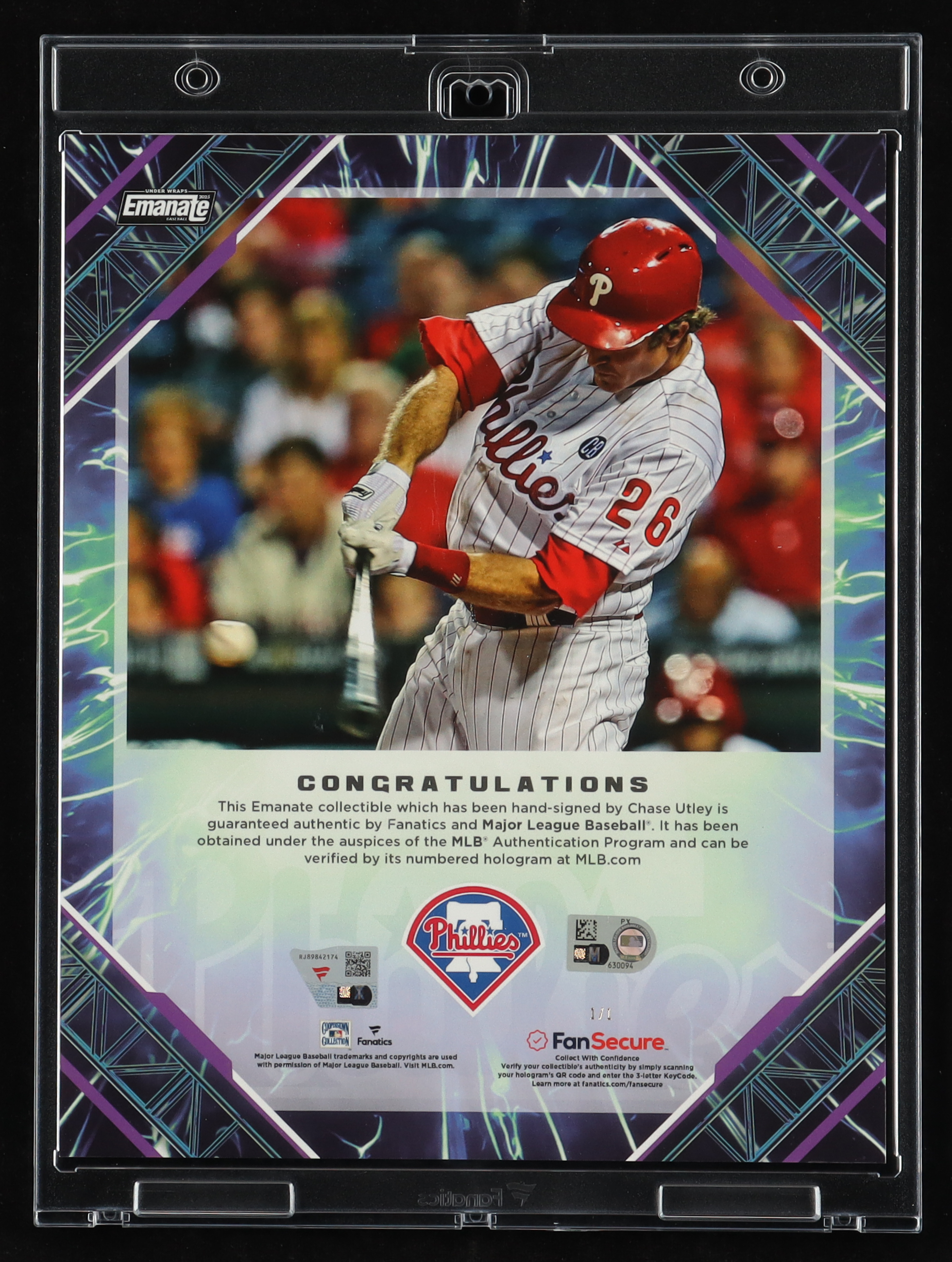 Chase Utley 2025 Under Wraps Emanate 8x10 #NNO AU #1/1 (MLB & Fanatics) at PristineAuction.com Chase Utley 2025 Under Wraps Emanate 8x10 #NNO AU #1/1 (MLB & Fanatics) at PristineAuction.com