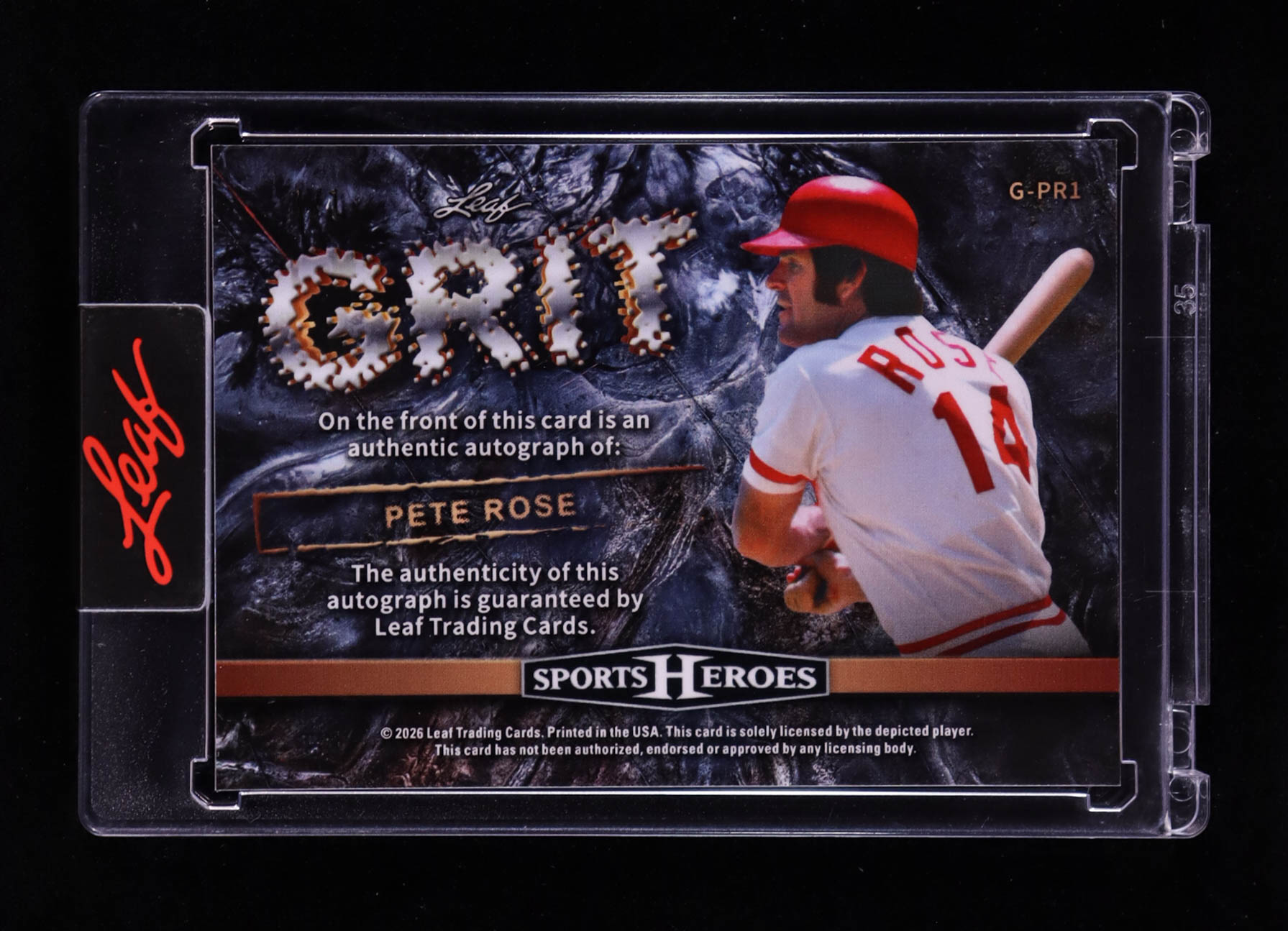 Pete Rose 2026 Leaf Sports Heroes Grit Autographs Crystal Blue #GPR1 #1/1 at PristineAuction.com Pete Rose 2026 Leaf Sports Heroes Grit Autographs Crystal Blue #GPR1 #1/1 at PristineAuction.com