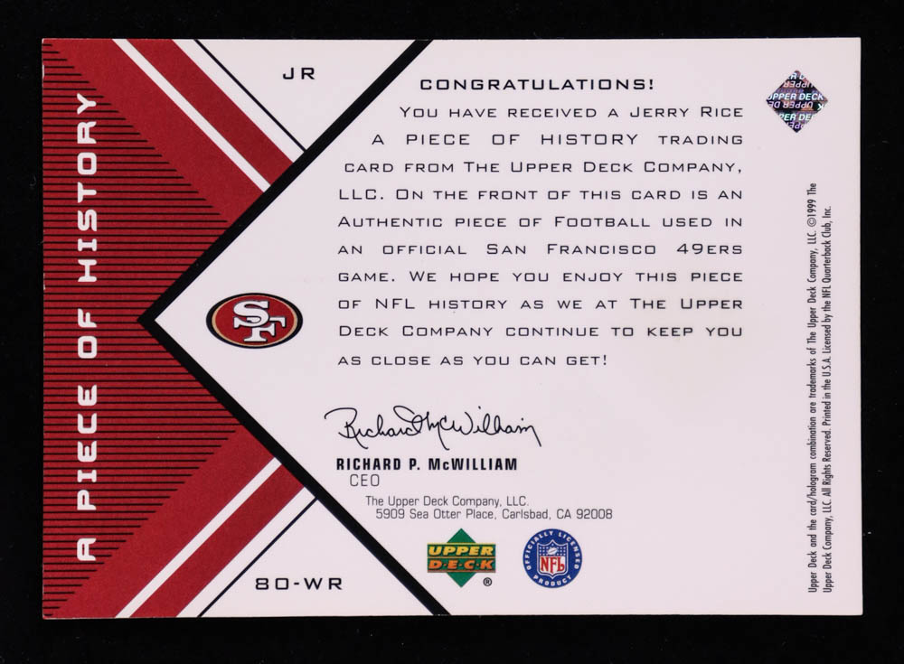 Jerry Rice 1999 Black Diamond A Piece of History Double #JR H/R at PristineAuction.com Jerry Rice 1999 Black Diamond A Piece of History Double #JR H/R at PristineAuction.com