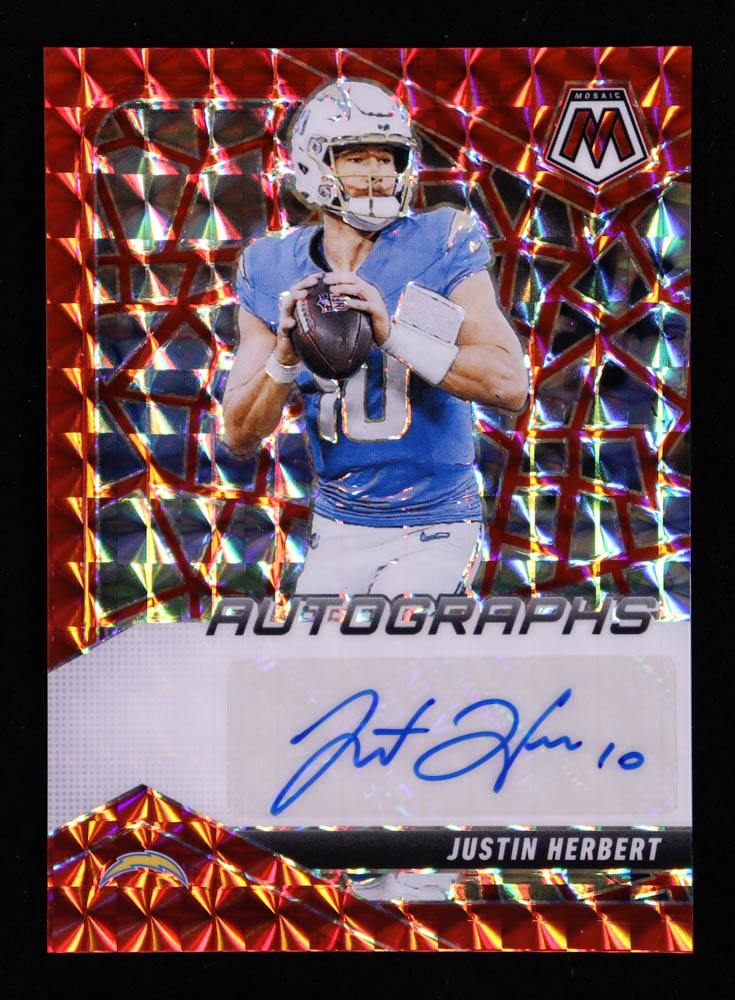 Justin Herbert 2025 Panini Mosaic Autographs Mosaic Red #24 #038/199 at PristineAuction.com Justin Herbert 2025 Panini Mosaic Autographs Mosaic Red #24 #038/199 at PristineAuction.com