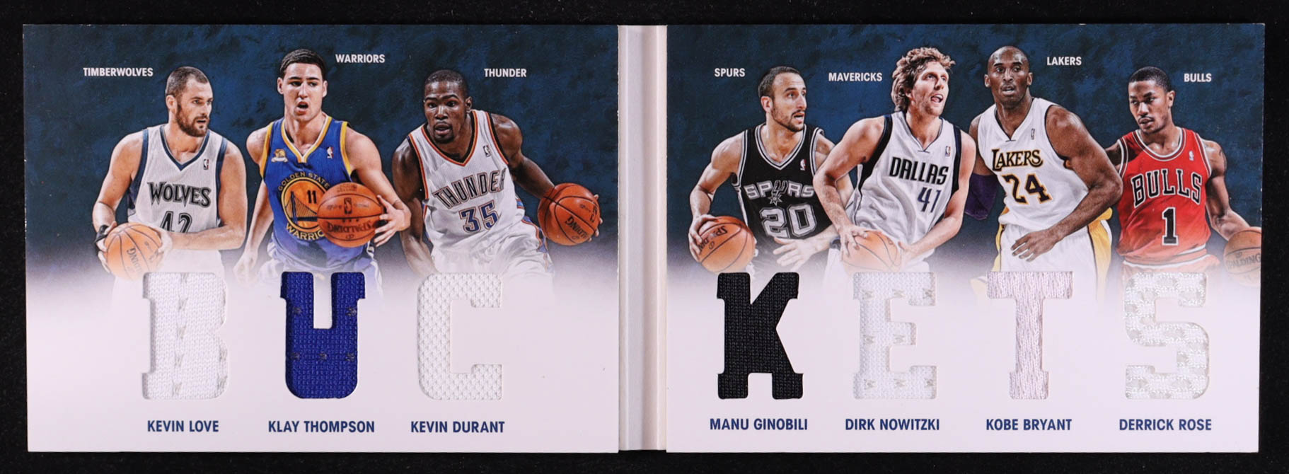 Kobe Bryant / Klay Thompson / Kevin Durant / Dirk Nowitzki / Manu Ginobili / Derrick Rose / Kevin Love 2012-13 Panini Preferred Buckets Memorabilia #4 #035/199 at PristineAuction.com Kobe Bryant / Klay Thompson / Kevin Durant / Dirk Nowitzki / Manu Ginobili / Derrick Rose / Kevin Love 2012-13 Panini Preferred Buckets Memorabilia #4 #035/199 at PristineAuction.com