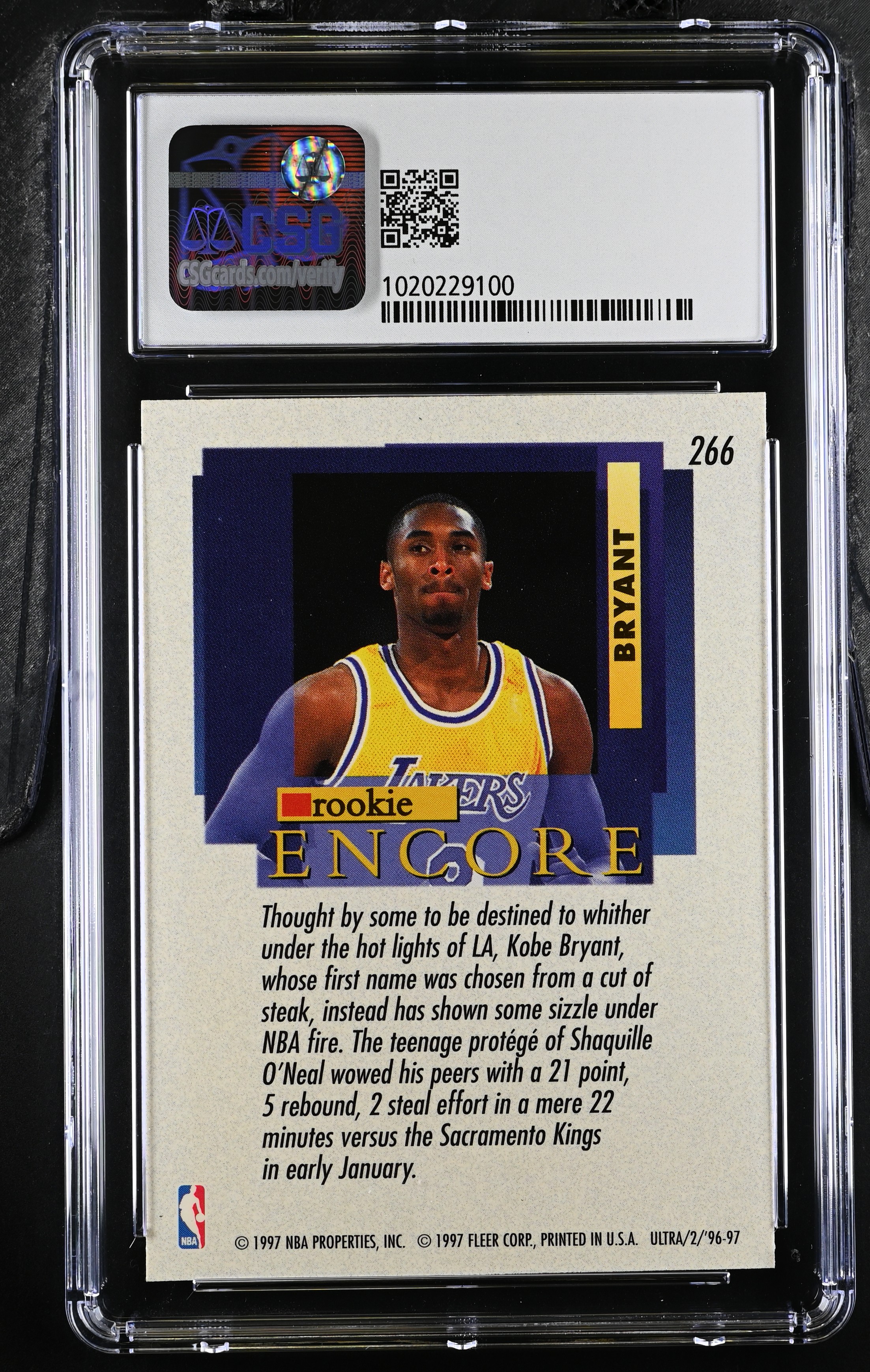 Kobe Bryant 1996-97 Fleer Ultra #266 RC (CSG 9) at PristineAuction.com Kobe Bryant 1996-97 Fleer Ultra #266 RC (CSG 9) at PristineAuction.com
