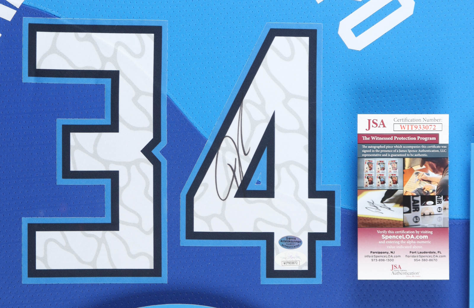 Giannis Antetokounmpo Signed Custom Framed Jersey with LED Display & (2) Photos & (2) (PSA) Graded Sports Cards (JSA & Antetokounmpo) at PristineAuction.com Giannis Antetokounmpo Signed Custom Framed Jersey with LED Display & (2) Photos & (2) (PSA) Graded Sports Cards (JSA & Antetokounmpo) at PristineAuction.com