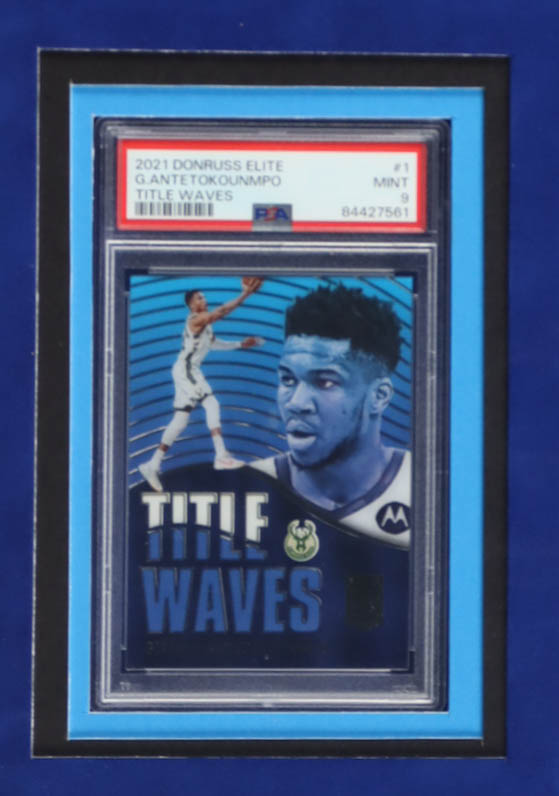 Giannis Antetokounmpo Signed Custom Framed Jersey with LED Display & (2) Photos & (2) (PSA) Graded Sports Cards (JSA & Antetokounmpo) at PristineAuction.com Giannis Antetokounmpo Signed Custom Framed Jersey with LED Display & (2) Photos & (2) (PSA) Graded Sports Cards (JSA & Antetokounmpo) at PristineAuction.com