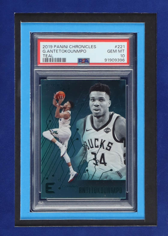 Giannis Antetokounmpo Signed Custom Framed Jersey with LED Display & (2) Photos & (2) (PSA) Graded Sports Cards (JSA & Antetokounmpo) at PristineAuction.com Giannis Antetokounmpo Signed Custom Framed Jersey with LED Display & (2) Photos & (2) (PSA) Graded Sports Cards (JSA & Antetokounmpo) at PristineAuction.com