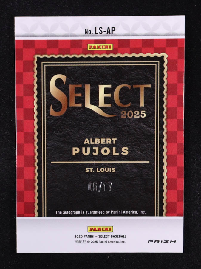 Albert Pujols 2025 Select Legendary Signatures Mojo Prizms FOTL #12 #05/17 at PristineAuction.com Albert Pujols 2025 Select Legendary Signatures Mojo Prizms FOTL #12 #05/17 at PristineAuction.com
