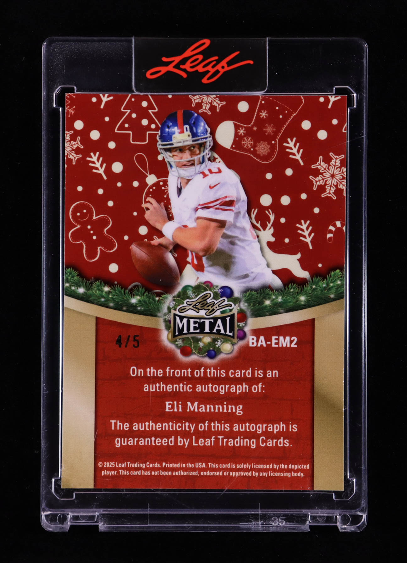 Eli Manning 2025 Leaf Metal Happy Holidays Autographs Snowflake Green #BAEM2 #4/5 at PristineAuction.com Eli Manning 2025 Leaf Metal Happy Holidays Autographs Snowflake Green #BAEM2 #4/5 at PristineAuction.com