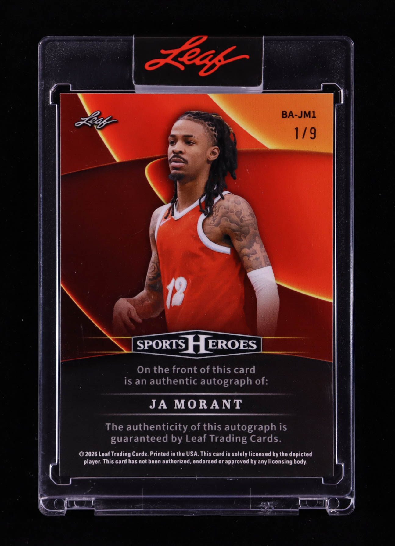 Ja Morant 2026 Leaf Sports Heroes Autographs Prismatic Black #BAJM1 #1/9 at PristineAuction.com Ja Morant 2026 Leaf Sports Heroes Autographs Prismatic Black #BAJM1 #1/9 at PristineAuction.com
