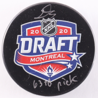Donovan Sebrango Signed 2020 NHL Draft Logo Hockey Puck Inscribed "63rd Pick" (TS Sports Memorabilia) at PristineAuction.com