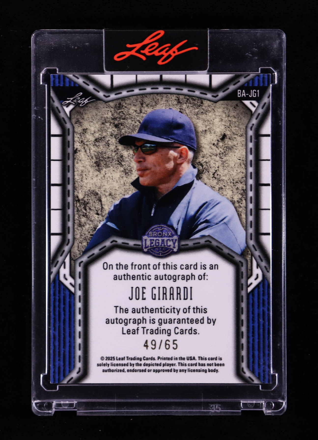 Joe Girardi 2025 Leaf A Bronx Legacy Metal Autographs Prismatic Silver #BAJG1 #49/65 at PristineAuction.com Joe Girardi 2025 Leaf A Bronx Legacy Metal Autographs Prismatic Silver #BAJG1 #49/65 at PristineAuction.com