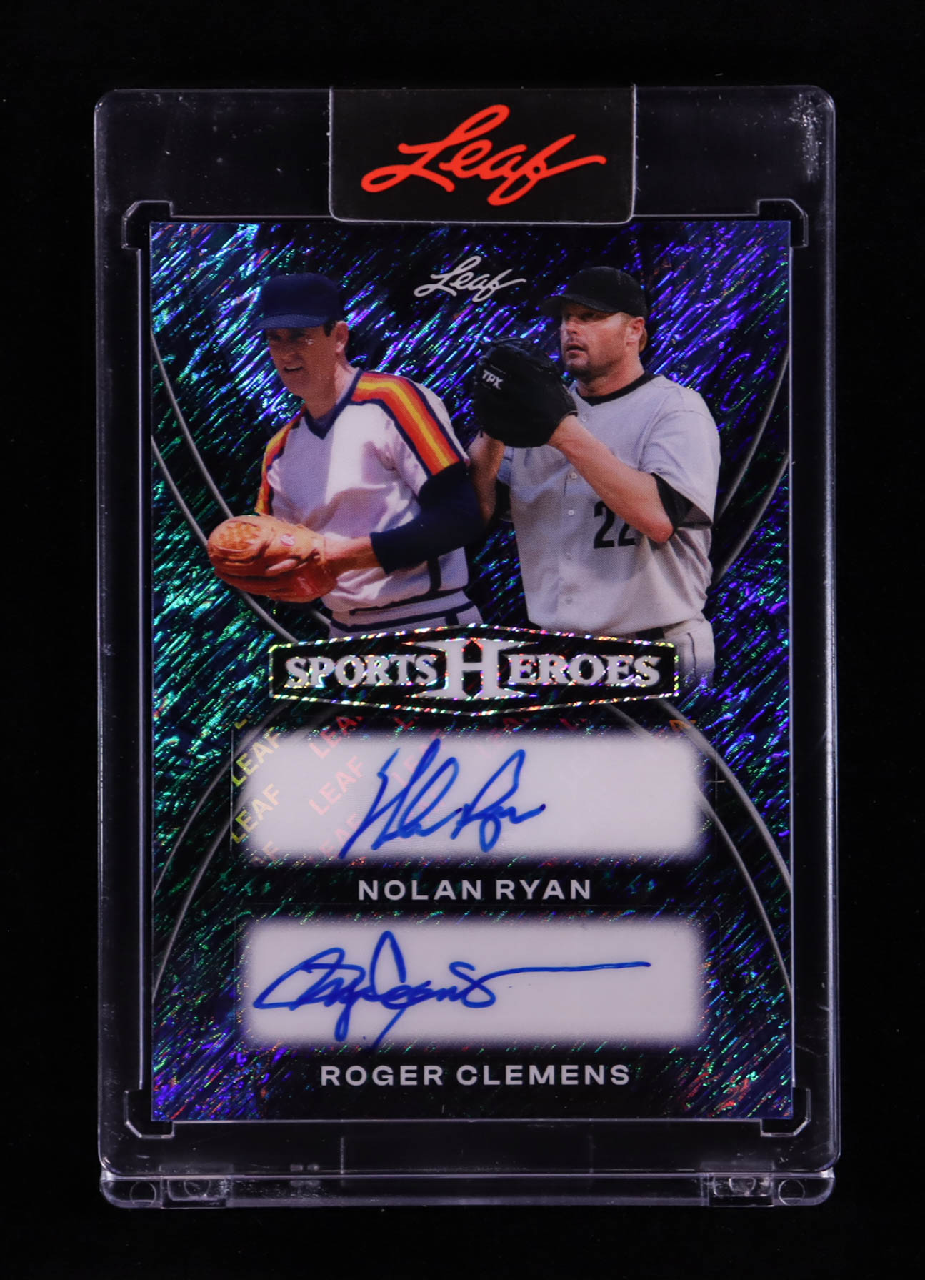 Nolan Ryan / Roger Clemens 2026 Leaf Sports Heroes Dual Autographs Shimmer Blue #H222 #1/1 at PristineAuction.com Nolan Ryan / Roger Clemens 2026 Leaf Sports Heroes Dual Autographs Shimmer Blue #H222 #1/1 at PristineAuction.com