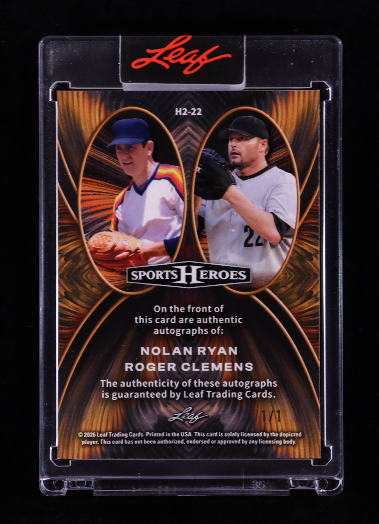 Nolan Ryan / Roger Clemens 2026 Leaf Sports Heroes Dual Autographs Shimmer Blue #H222 #1/1 at PristineAuction.com Nolan Ryan / Roger Clemens 2026 Leaf Sports Heroes Dual Autographs Shimmer Blue #H222 #1/1 at PristineAuction.com