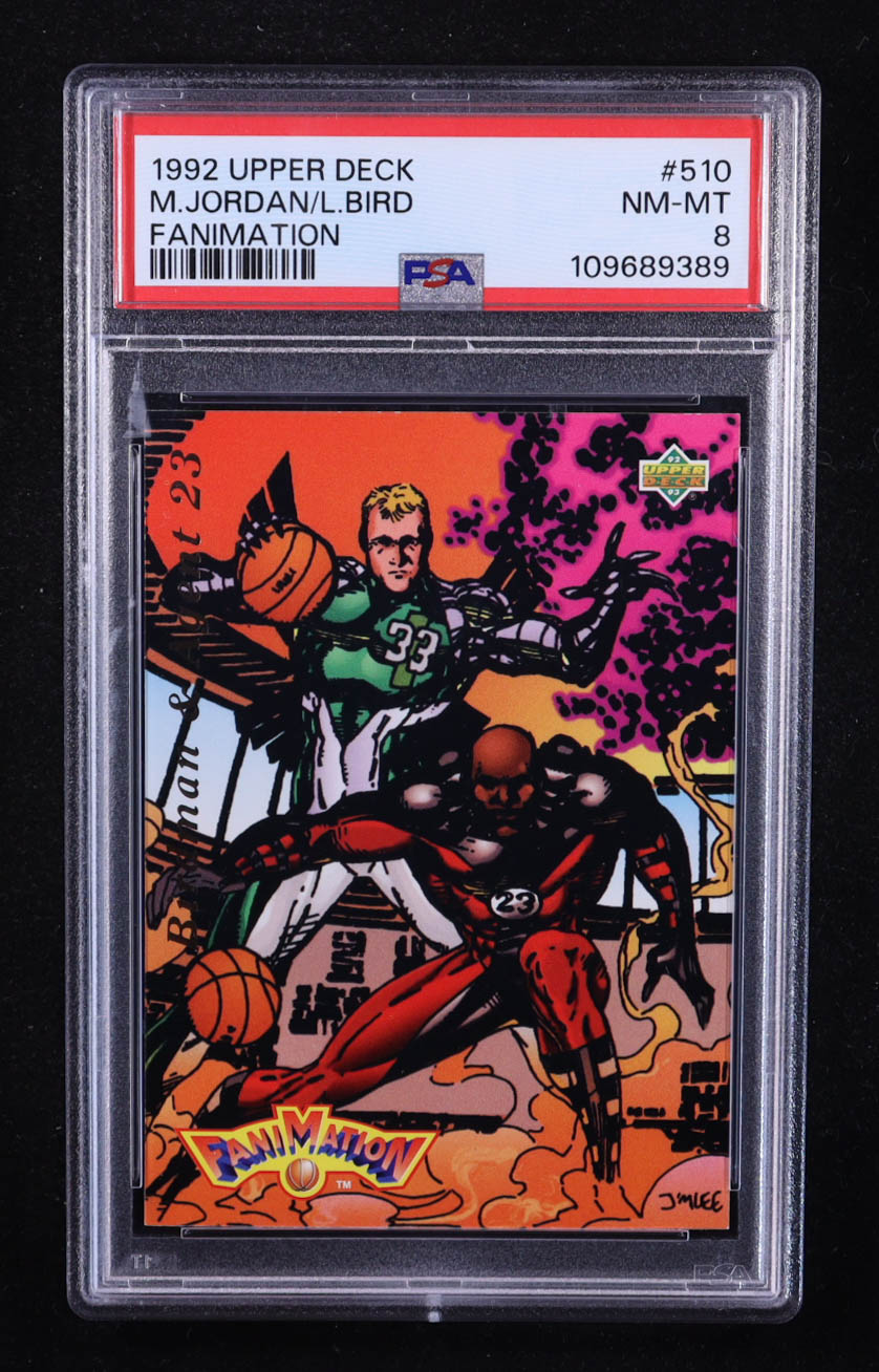 Larry Bird / Michael Jordan 1992-93 Upper Deck Fanimation #510 (PSA 8) at PristineAuction.com Larry Bird / Michael Jordan 1992-93 Upper Deck Fanimation #510 (PSA 8) at PristineAuction.com