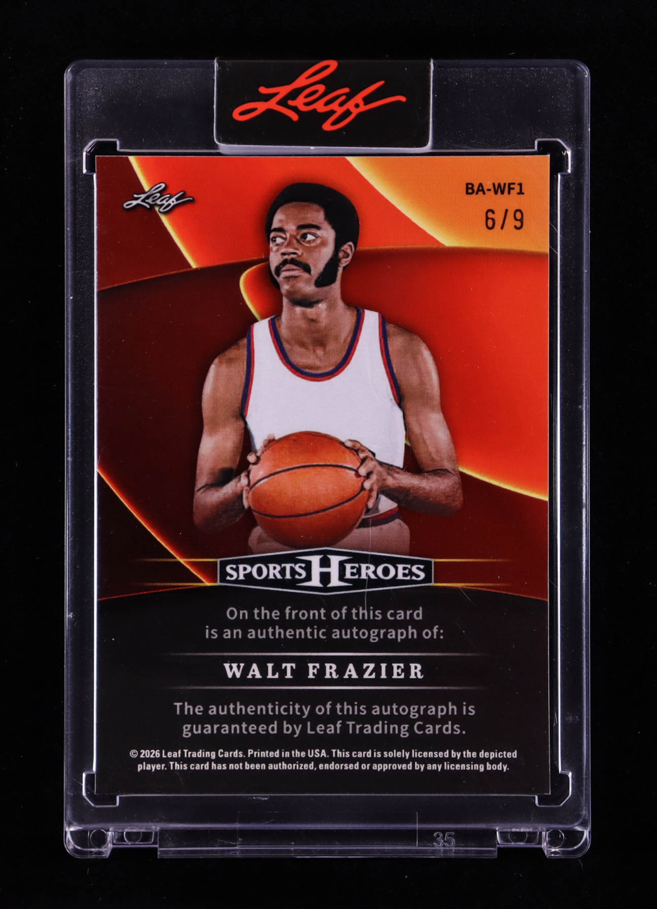 Walt Frazier 2026 Leaf Sports Heroes Autographs Prismatic Black #BAWF1 #6/9 at PristineAuction.com Walt Frazier 2026 Leaf Sports Heroes Autographs Prismatic Black #BAWF1 #6/9 at PristineAuction.com
