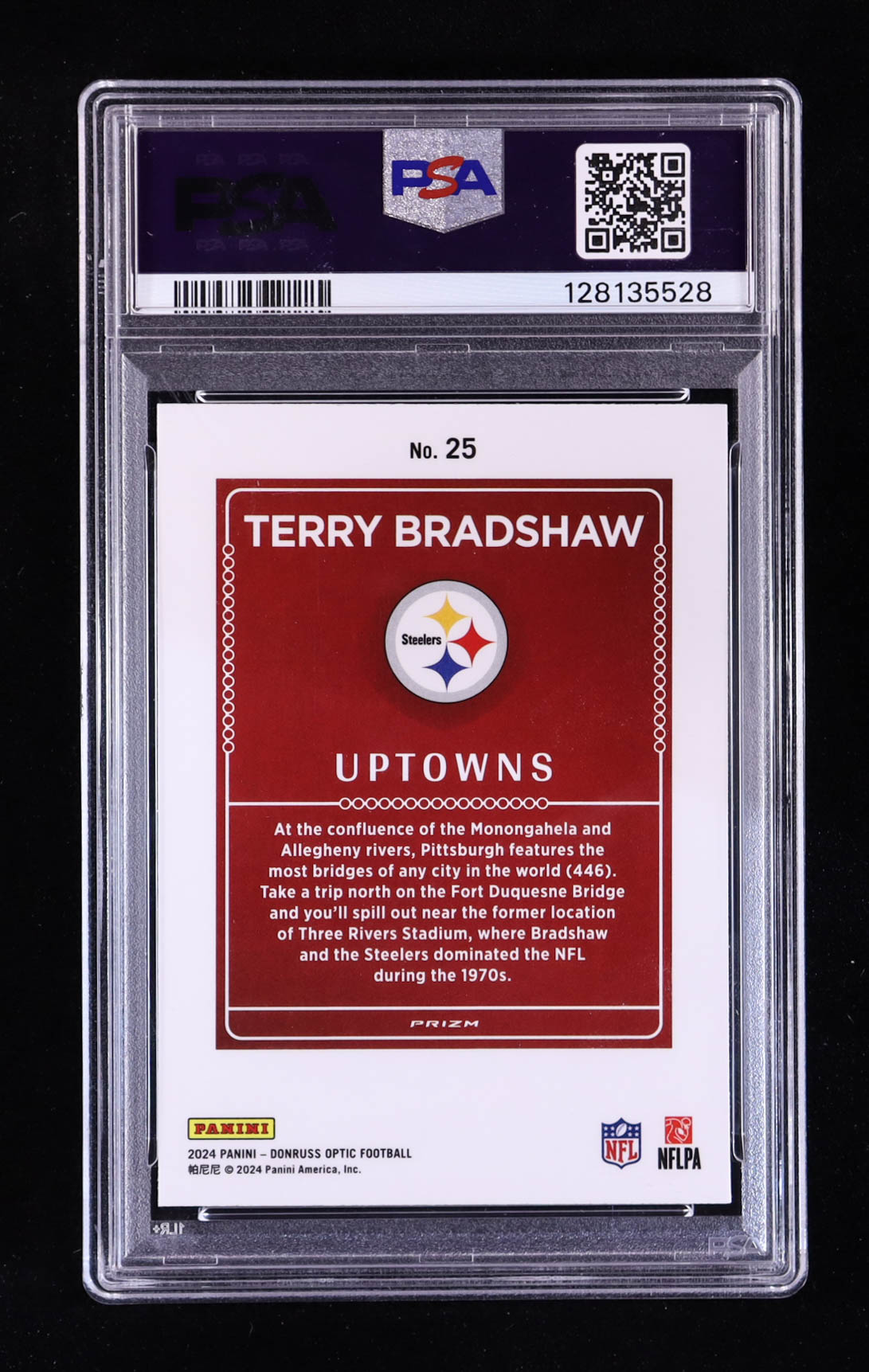 Terry Bradshaw 2024 Donruss Optic Uptowns #25 (PSA 10) at PristineAuction.com Terry Bradshaw 2024 Donruss Optic Uptowns #25 (PSA 10) at PristineAuction.com