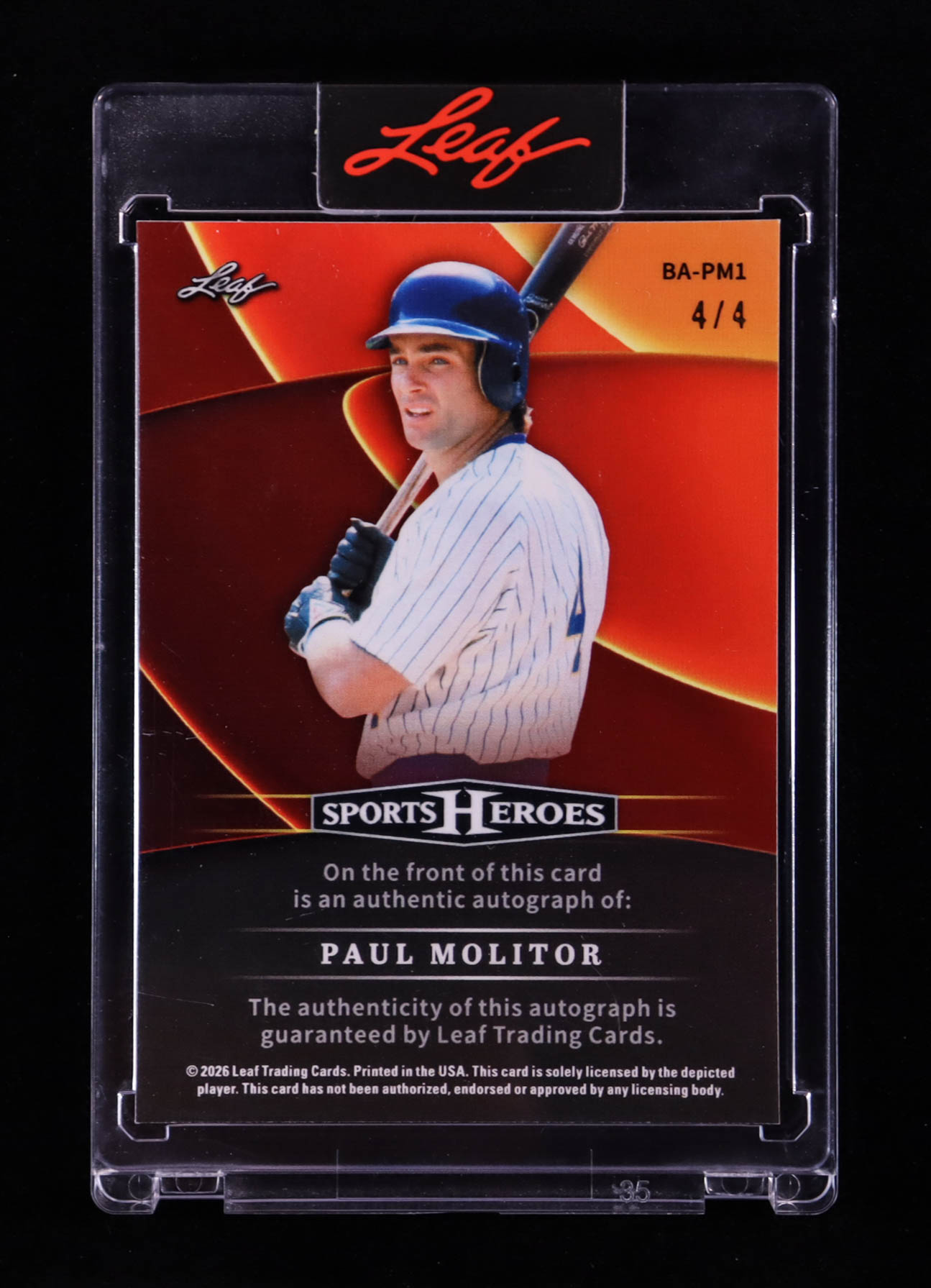 Paul Molitor 2026 Leaf Sports Heroes Autographs Prismatic Pink #BAPM1 #4/4 at PristineAuction.com Paul Molitor 2026 Leaf Sports Heroes Autographs Prismatic Pink #BAPM1 #4/4 at PristineAuction.com