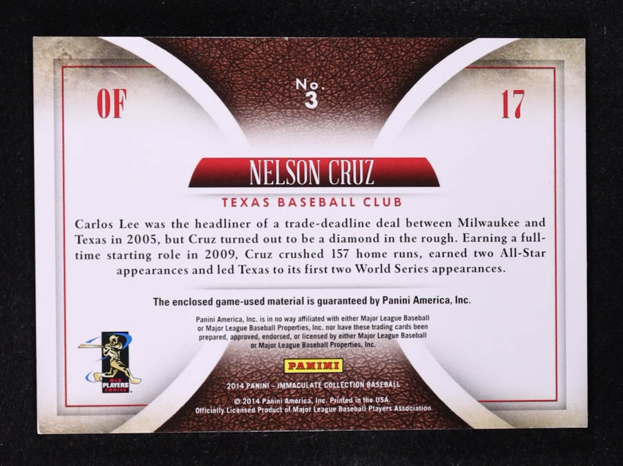 Nelson Cruz 2014 Immaculate Collection Immaculate Quads Memorabilia Prime #3 #4/5 at PristineAuction.com Nelson Cruz 2014 Immaculate Collection Immaculate Quads Memorabilia Prime #3 #4/5 at PristineAuction.com