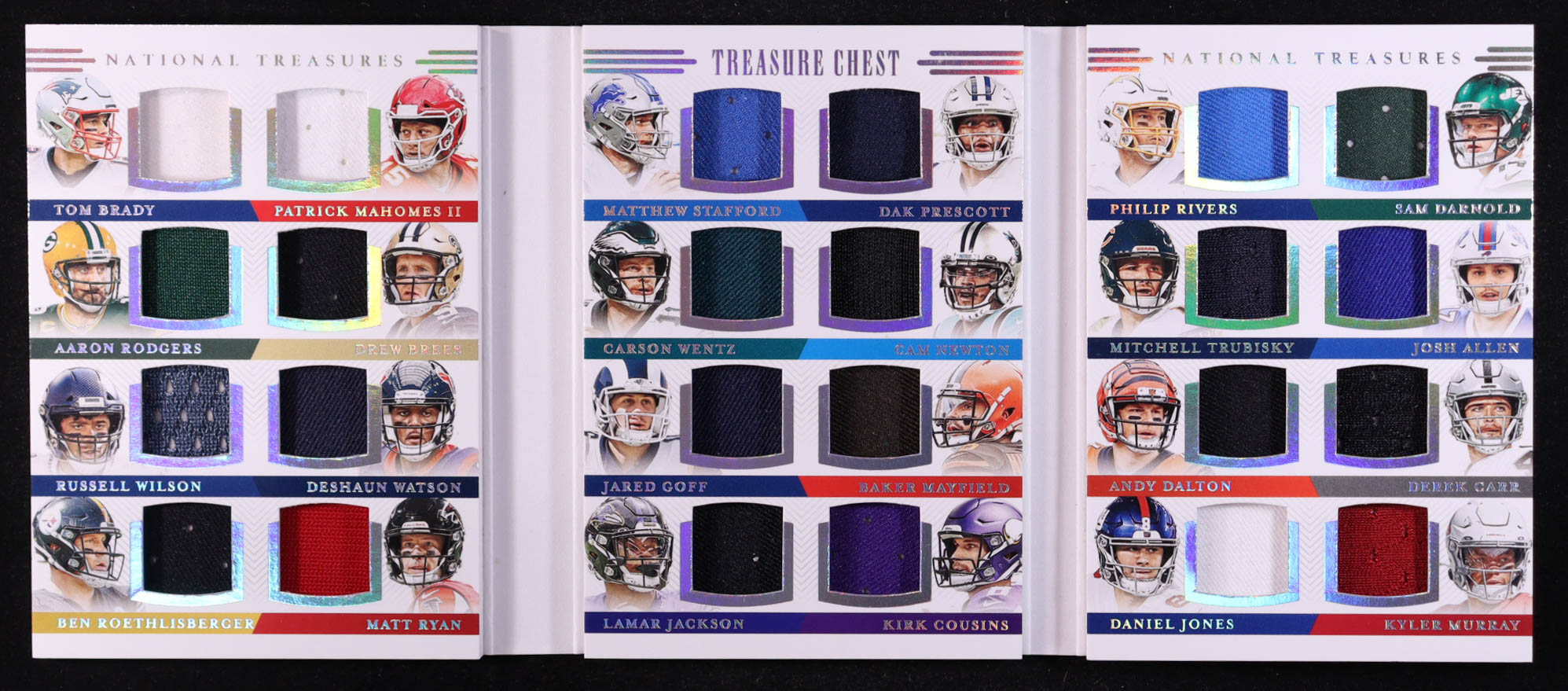 Tom Brady / Patrick Mahomes II / Aaron Rodgers / Drew Brees / Ben Roethlisberger / Josh Allen / Lamar Jackson / Kyler Murray RC / Daniel Jones RC 2019 Panini National Treasures Treasure Chest Materials #2 #48/49 at PristineAuction.com Tom Brady / Patrick Mahomes II / Aaron Rodgers / Drew Brees / Ben Roethlisberger / Josh Allen / Lamar Jackson / Kyler Murray RC / Daniel Jones RC 2019 Panini National Treasures Treasure Chest Materials #2 #48/49 at PristineAuction.com