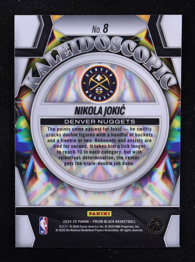 Nikola Jokic 2024-25 Panini Prizm Black Kaleidoscopic #8 at PristineAuction.com Nikola Jokic 2024-25 Panini Prizm Black Kaleidoscopic #8 at PristineAuction.com