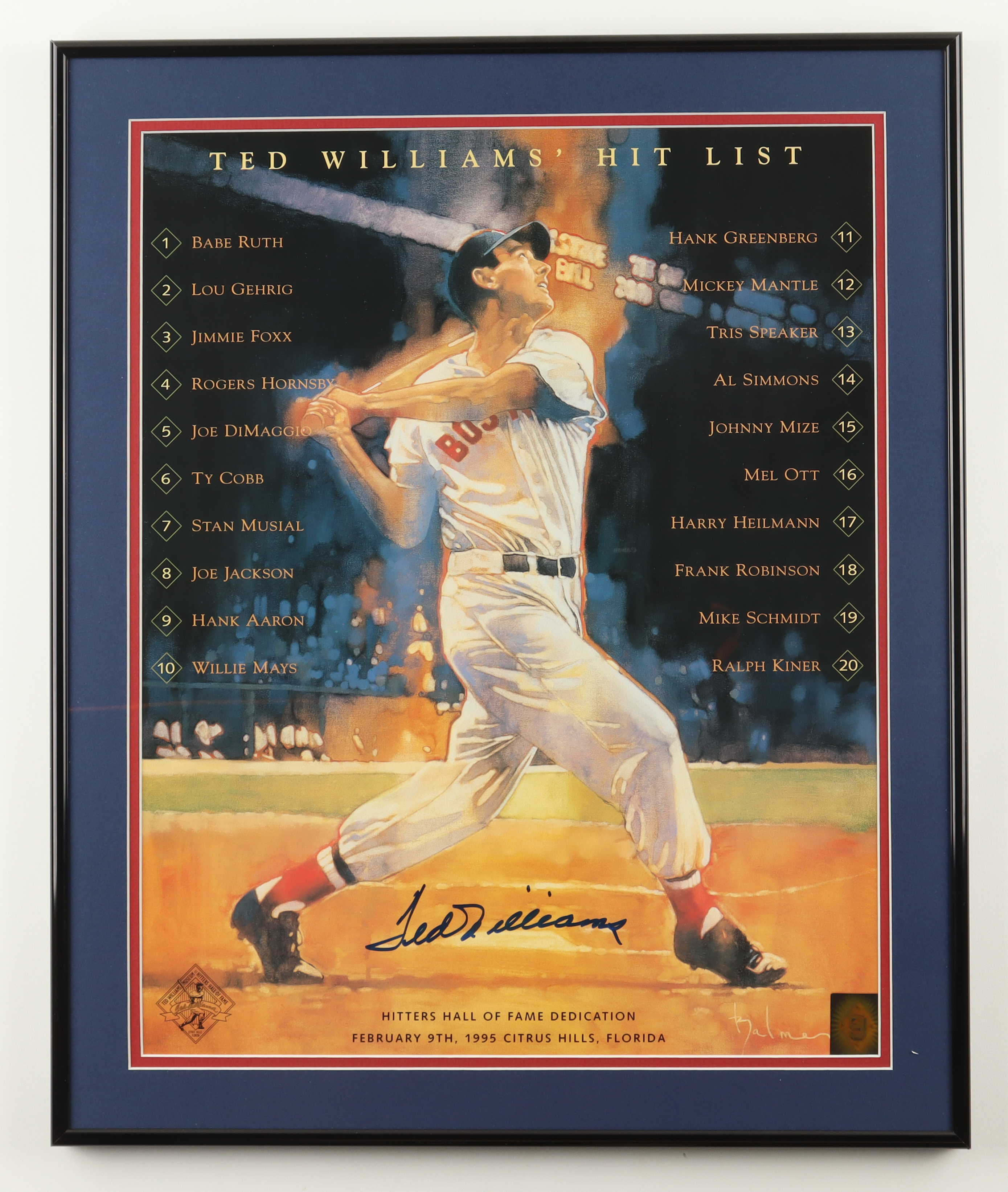 Ted Williams Signed Red Sox Custom Framed "Hit List" Photo Display (Williams) at PristineAuction.com Ted Williams Signed Red Sox Custom Framed "Hit List" Photo Display (Williams) at PristineAuction.com