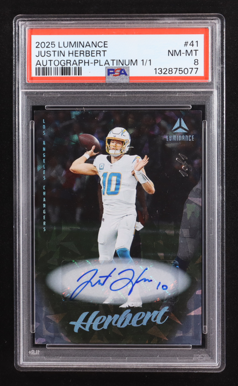 Justin Herbert 2020 Panini Luminance Platinum Autograph #41 #1/1 (PSA 8) at PristineAuction.com Justin Herbert 2020 Panini Luminance Platinum Autograph #41 #1/1 (PSA 8) at PristineAuction.com
