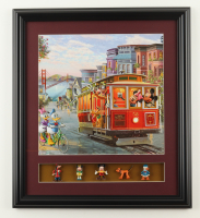 Thomas Kinkade "Mickey & Friends in San Francisco" Custom Framed Print Display with (5) Vintage 1960 Disney Retired Vintage Multi Character Figurines at PristineAuction.com