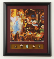 Thomas Kinkade "Pinocchio: Gepetto's Workshop" Custom Framed Photo Display with Set of (5) Vintage 1960 Disney Figurines at PristineAuction.com