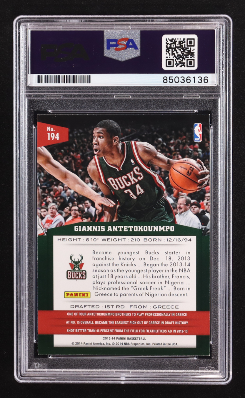 Giannis Antetokounmpo Signed 2013-14 Panini #194 RC (PSA) at PristineAuction.com Giannis Antetokounmpo Signed 2013-14 Panini #194 RC (PSA) at PristineAuction.com