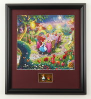 Thomas Kinkade "Alice In Wonderland" Custom Framed Print Display with (2) Vintage 1960 Disney Retired Vintage Figurines at PristineAuction.com