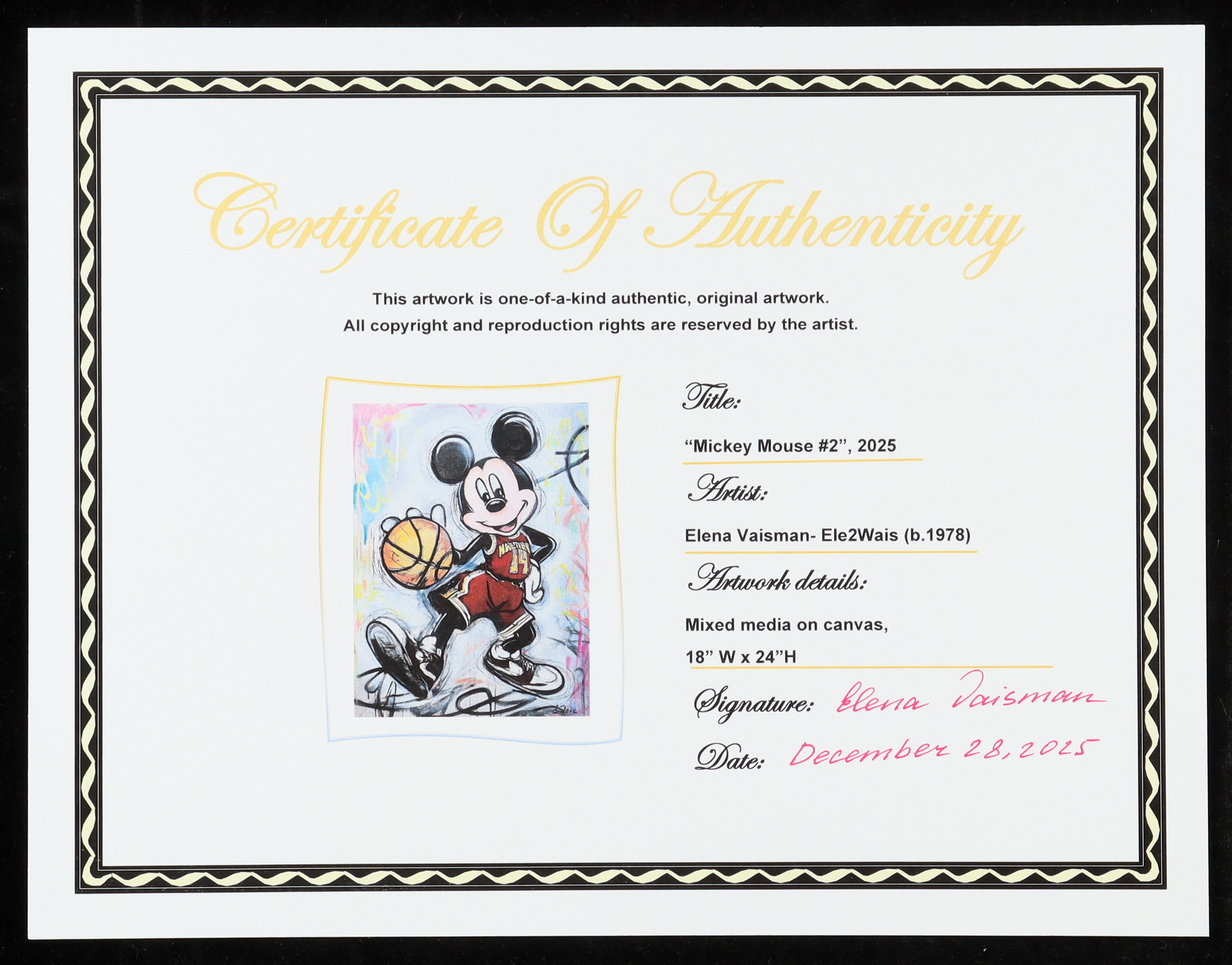 2025 "Mickey Mouse #2" by Elena Vaisman 18x24 Original Canvas Art (Vaisman) at PristineAuction.com 2025 "Mickey Mouse #2" by Elena Vaisman 18x24 Original Canvas Art (Vaisman) at PristineAuction.com