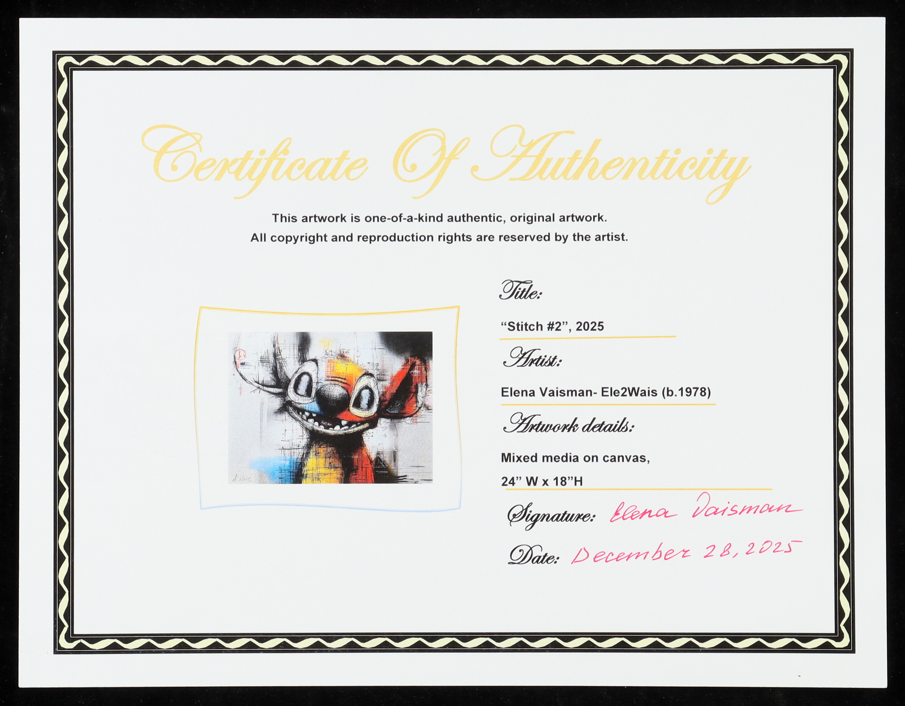 2025 "Stitch #2" by Elena Vaisman 18x24 Original Canvas Art (Vaisman) at PristineAuction.com 2025 "Stitch #2" by Elena Vaisman 18x24 Original Canvas Art (Vaisman) at PristineAuction.com