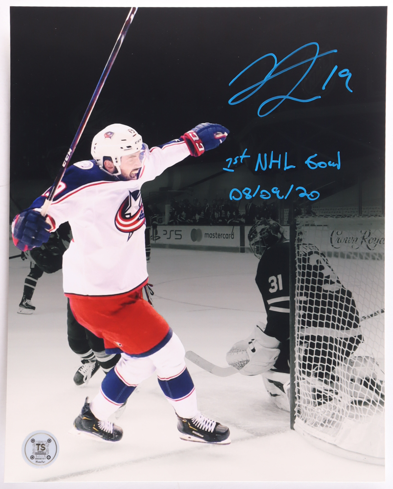 Liam Foudy Signed Blue Jackets 8x10 Photo Inscribed "1st NHL Goal 08/09/20" (TS Sports Memorabilia) at PristineAuction.com Liam Foudy Signed Blue Jackets 8x10 Photo Inscribed "1st NHL Goal 08/09/20" (TS Sports Memorabilia) at PristineAuction.com