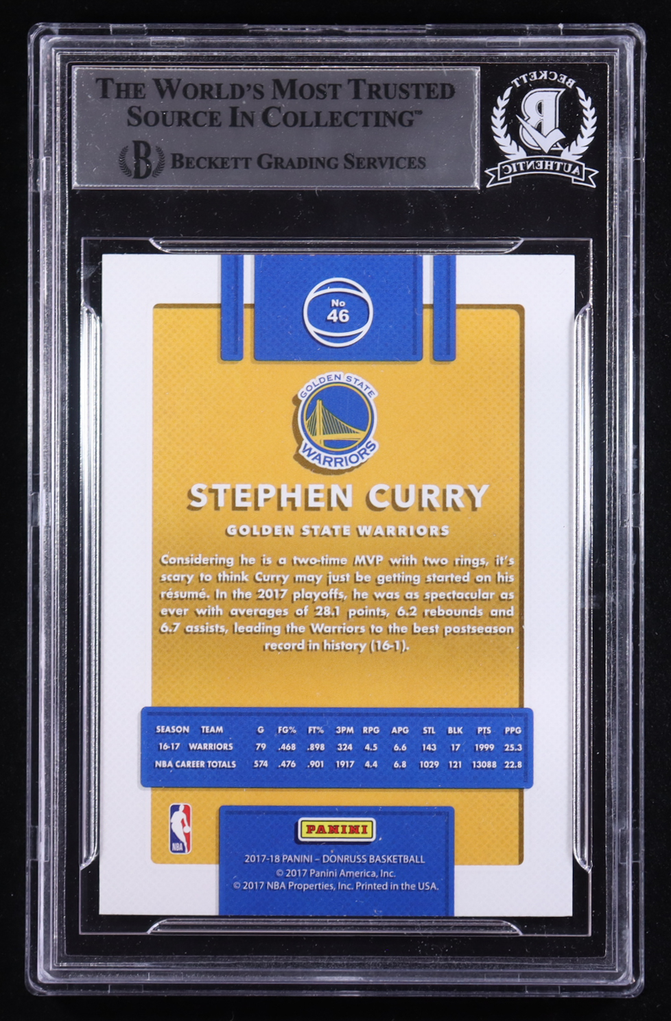 Stephen Curry Signed 2017-18 Donruss #46 (BGS) at PristineAuction.com Stephen Curry Signed 2017-18 Donruss #46 (BGS) at PristineAuction.com