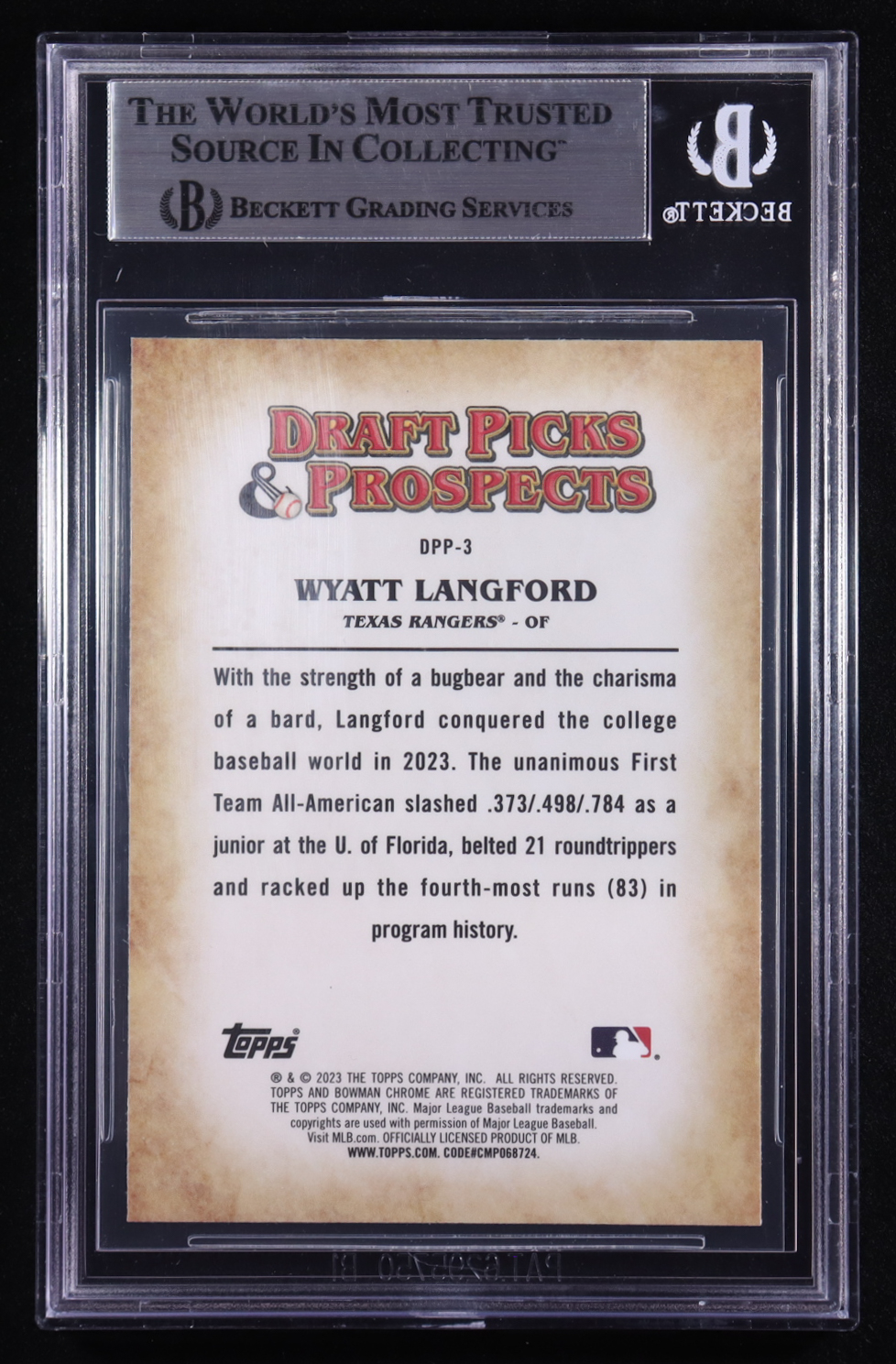 Wyatt Langford Signed 2023 Bowman Chrome Draft Draft Picks and Prospects #DPP3 (BGS) at PristineAuction.com Wyatt Langford Signed 2023 Bowman Chrome Draft Draft Picks and Prospects #DPP3 (BGS) at PristineAuction.com