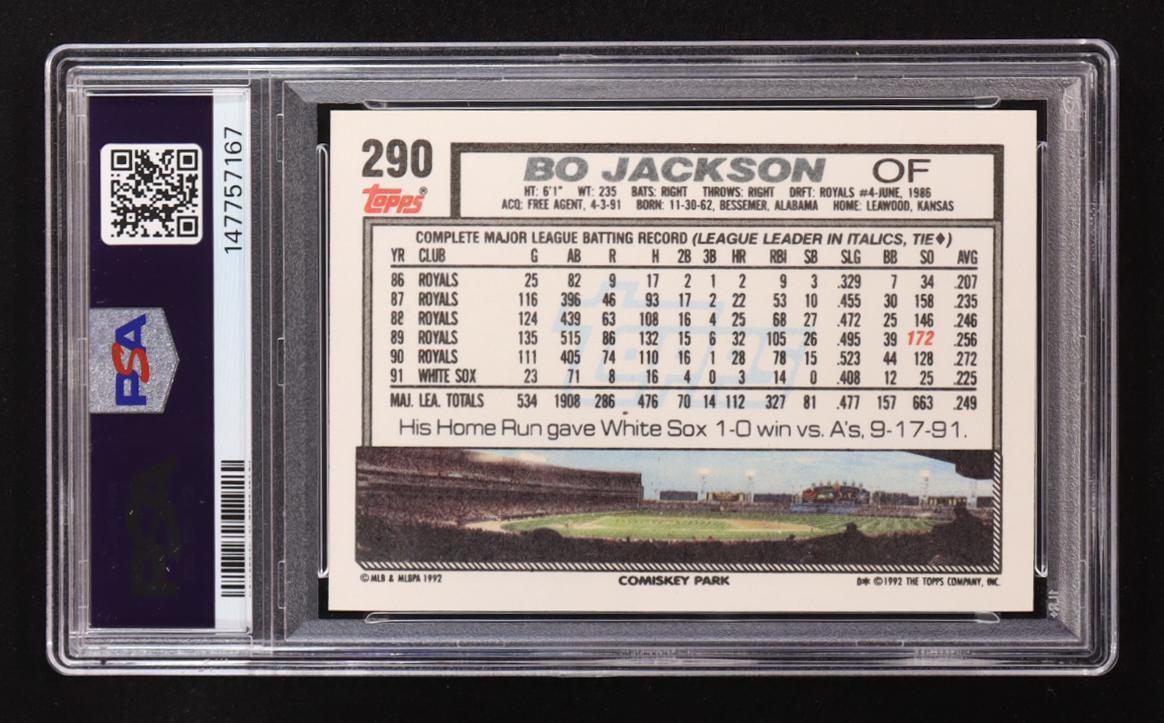 Bo Jackson 1992 Topps #290 (PSA 10) at PristineAuction.com Bo Jackson 1992 Topps #290 (PSA 10) at PristineAuction.com