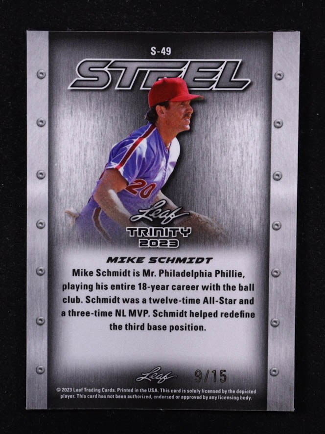 Mike Schmidt 2023 Leaf Trinity Steel Bronze Stars Prismatic #S49 #09/15 at PristineAuction.com Mike Schmidt 2023 Leaf Trinity Steel Bronze Stars Prismatic #S49 #09/15 at PristineAuction.com