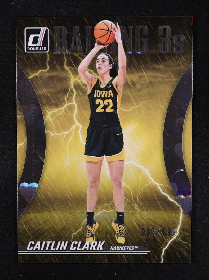 Caitlin Clark 2024 Panini Caitlin Clark Collection Donruss Raining 3's Floating Hearts #R2 #013/199 RC at PristineAuction.com Caitlin Clark 2024 Panini Caitlin Clark Collection Donruss Raining 3's Floating Hearts #R2 #013/199 RC at PristineAuction.com