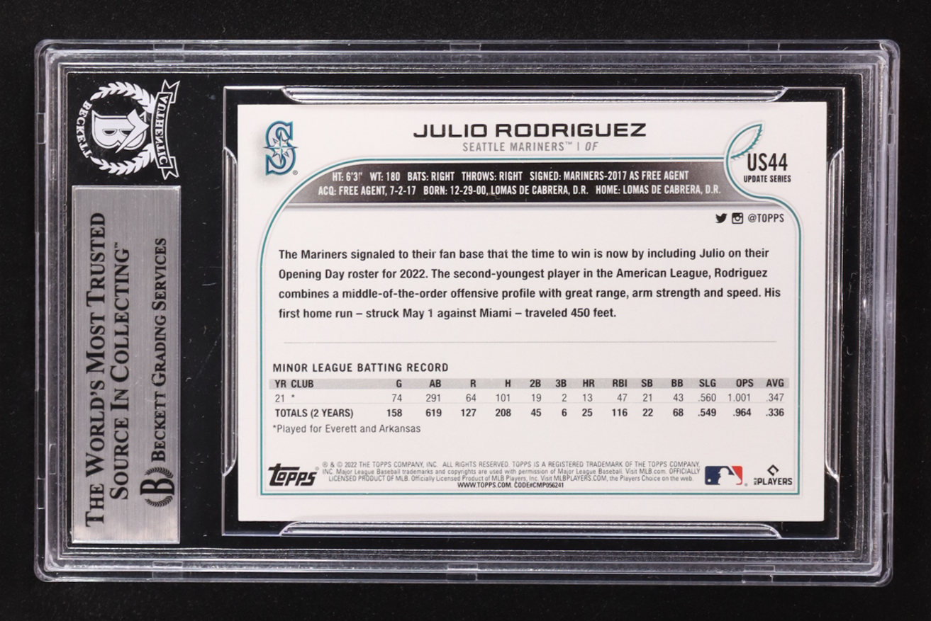 Julio Rodriguez Signed 2022 Topps Update Series #US44 RC (BGS) at PristineAuction.com Julio Rodriguez Signed 2022 Topps Update Series #US44 RC (BGS) at PristineAuction.com