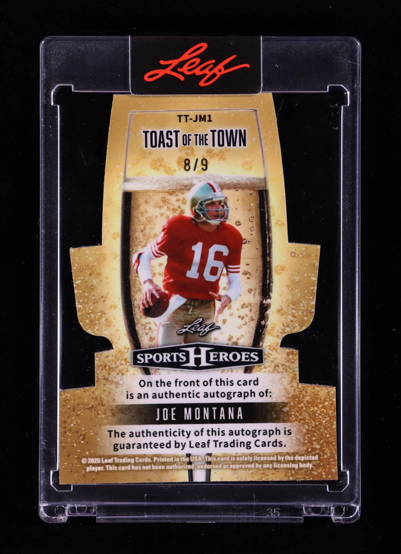 Joe Montana 2026 Leaf Sports Heroes Toast of the Town Autographs Prismatic Silver #TTJM1 #8/9 at PristineAuction.com Joe Montana 2026 Leaf Sports Heroes Toast of the Town Autographs Prismatic Silver #TTJM1 #8/9 at PristineAuction.com