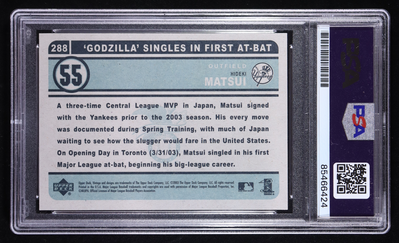 Hideki Matsui Signed 2003 Upper Deck Vintage #288 RC (PSA | Autograph Grade 10) at PristineAuction.com Hideki Matsui Signed 2003 Upper Deck Vintage #288 RC (PSA | Autograph Grade 10) at PristineAuction.com