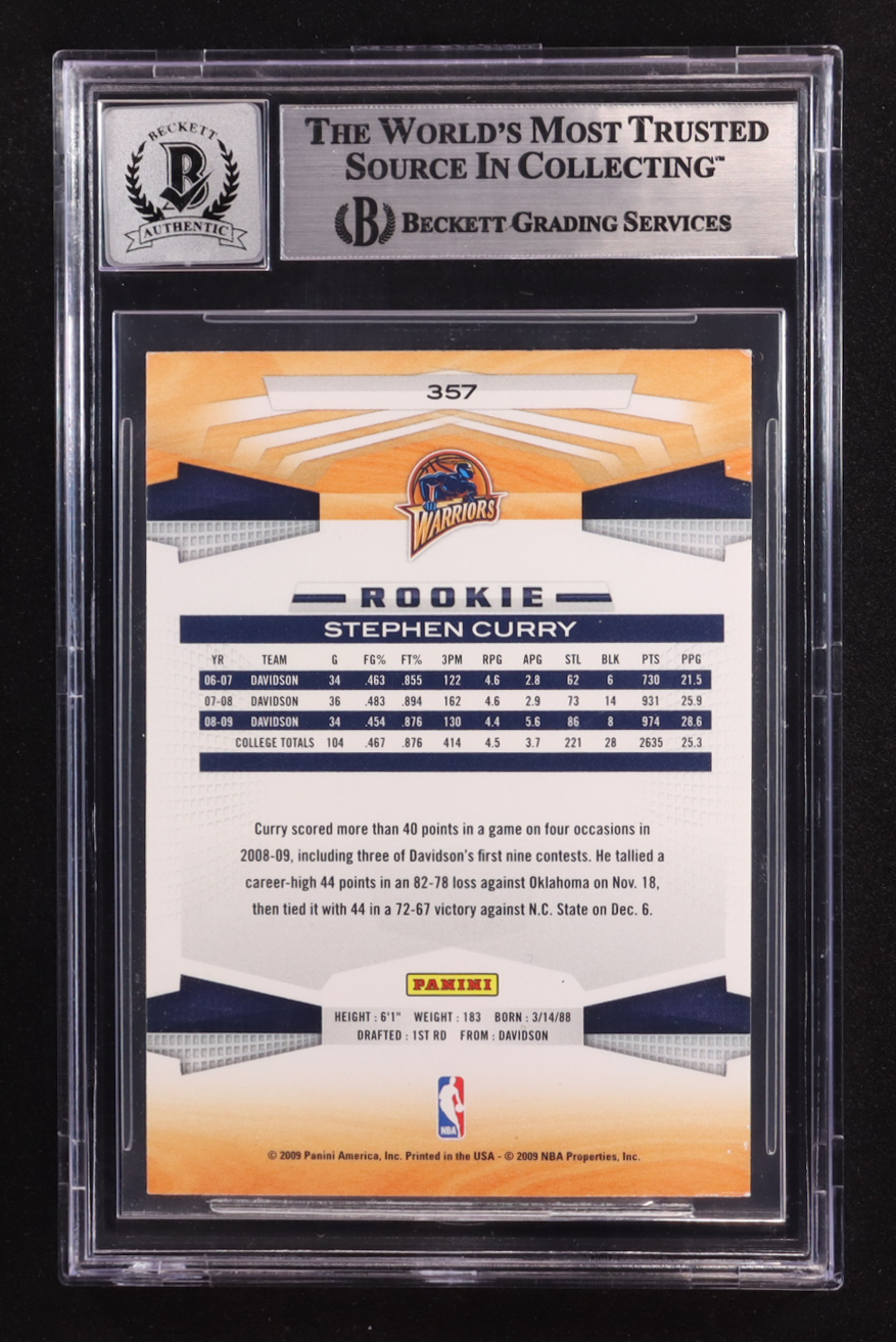 Stephen Curry Signed 2009-10 Panini #357 RC (BGS | Autograph Graded BGS 10) at PristineAuction.com Stephen Curry Signed 2009-10 Panini #357 RC (BGS | Autograph Graded BGS 10) at PristineAuction.com